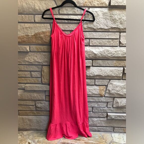 Anthropologie Sundry Ruffle Hem Spaghetti Strap Maxi dress Coral Pink XSmall - Picture 3 of 9